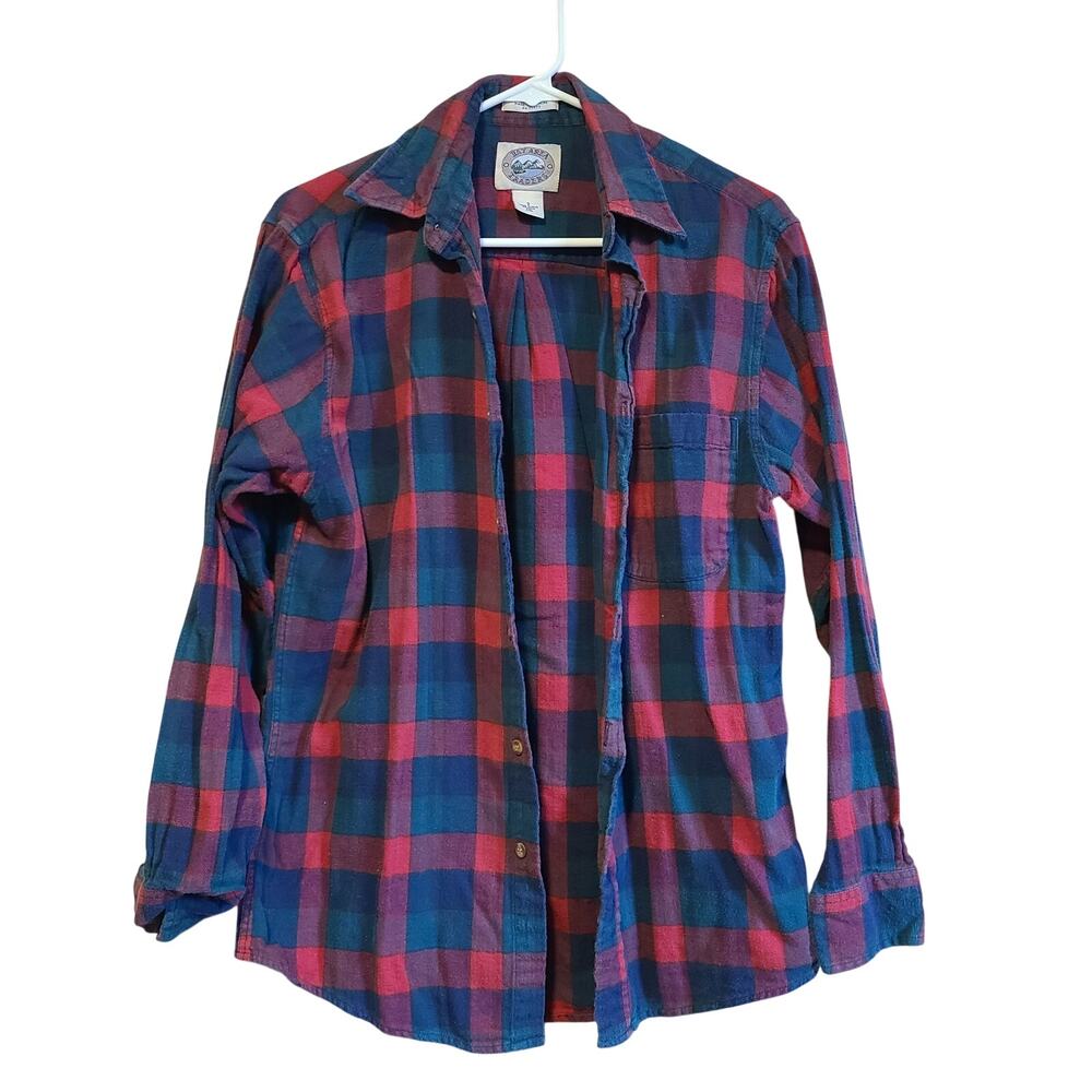 VTG Bay Area Traders Button Front Flannel Shirt Mens S Red Blue Green‎ Check Y2K